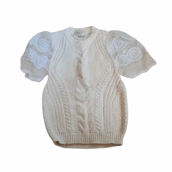 Sea New York Eyelet Puff Sleeve Sweater Chunky Ivory White Size X-Small - Picture 1 of 9